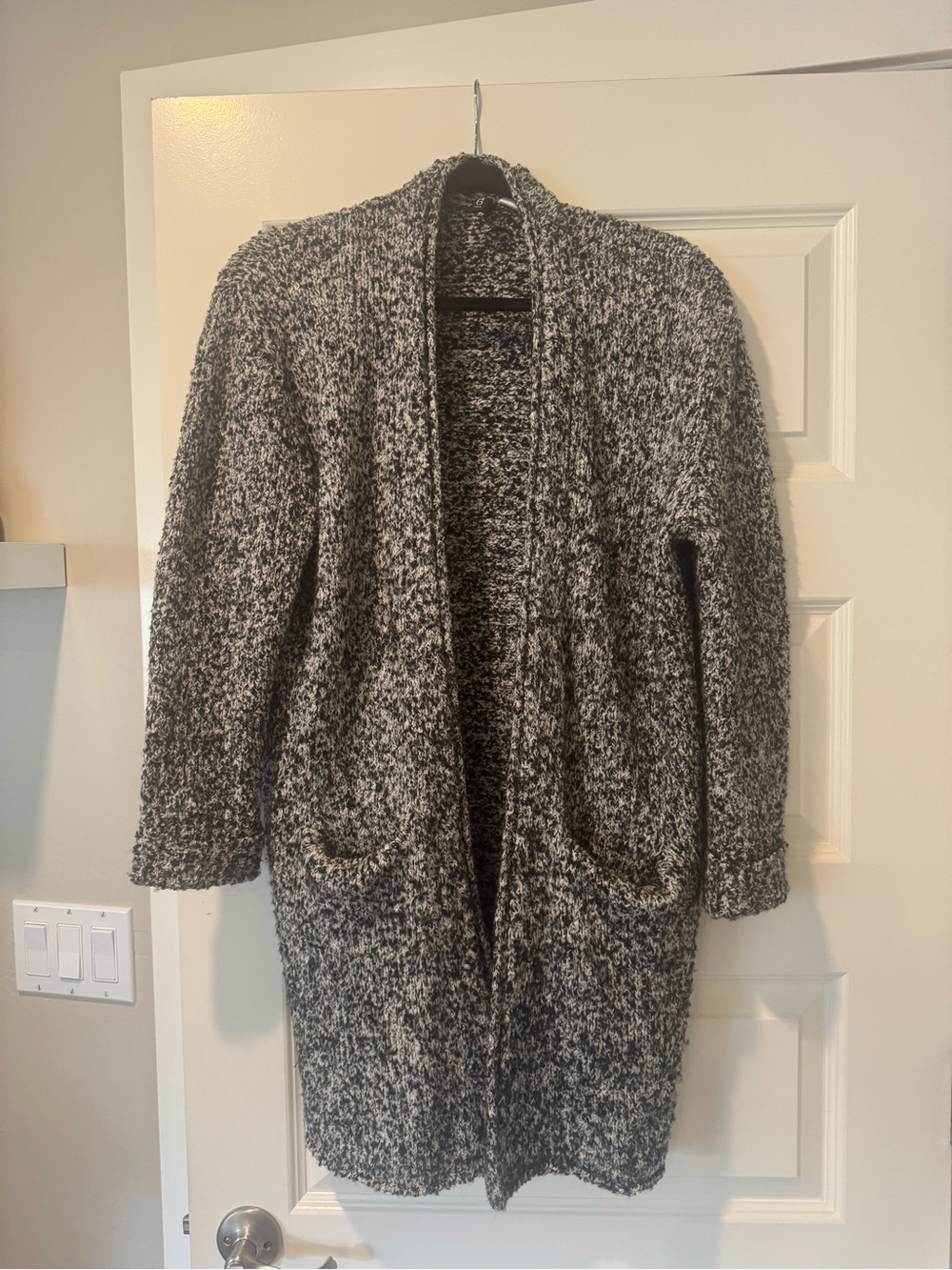 H&M Black and White Marled Open-Front Cardigan Coat